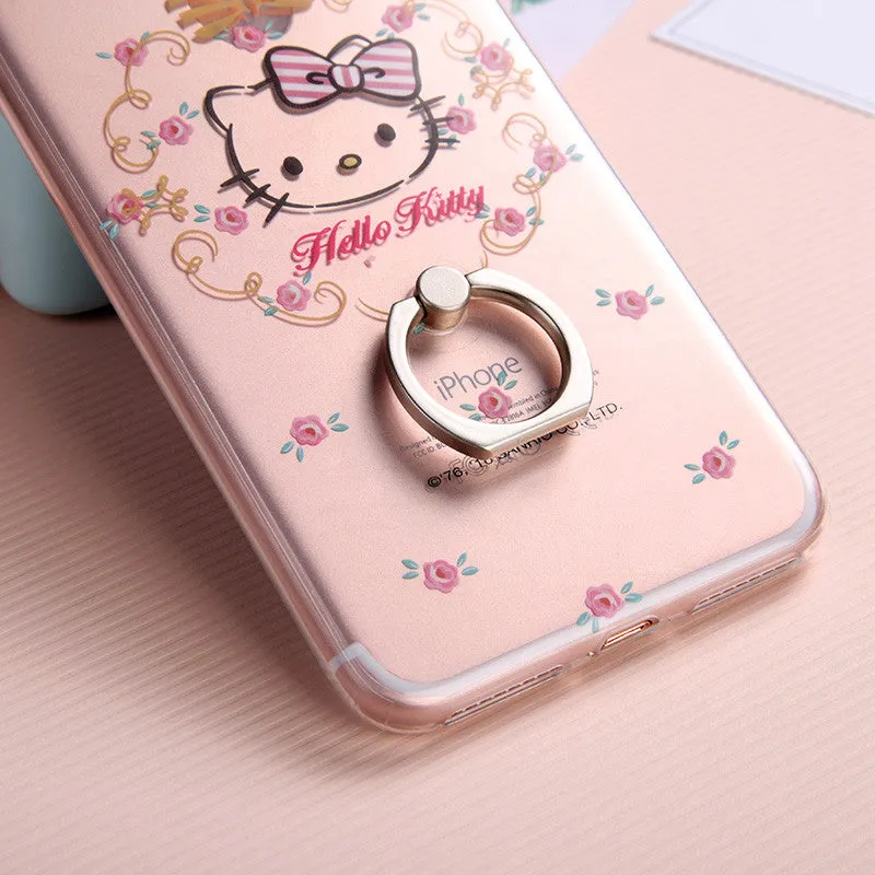 Hello Kitty Rhythm Slim Transparent TPU Bumper PC Cover Case w/ Ring Grip for Apple iPhone