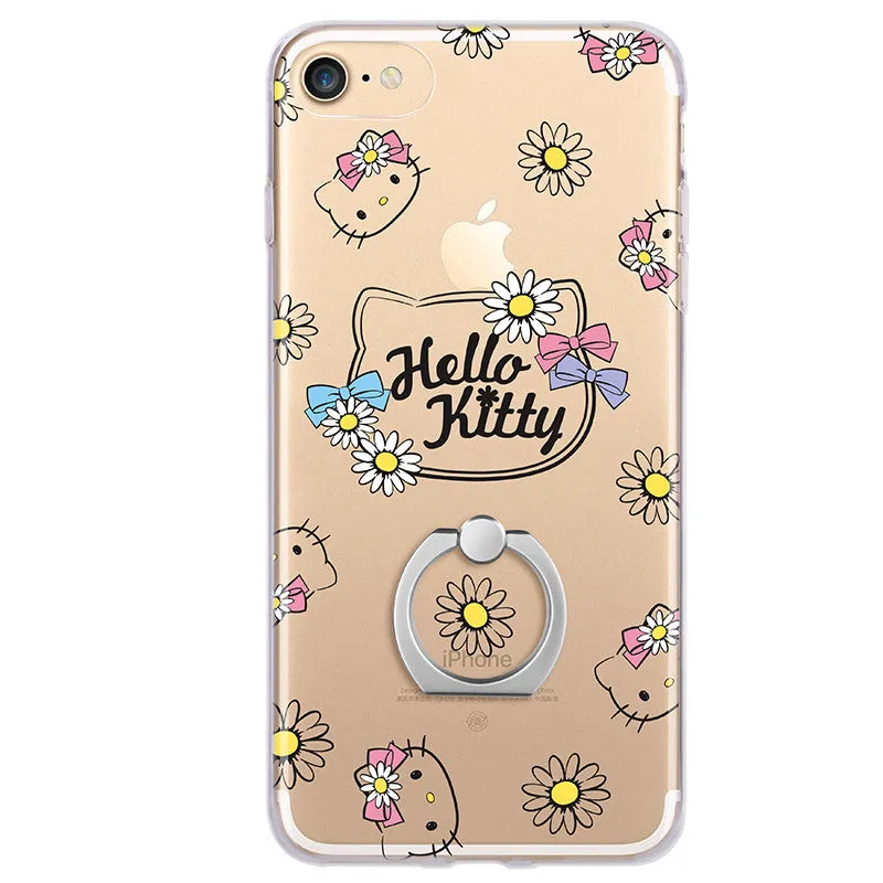 Hello Kitty Rhythm Slim Transparent TPU Bumper PC Cover Case w/ Ring Grip for Apple iPhone