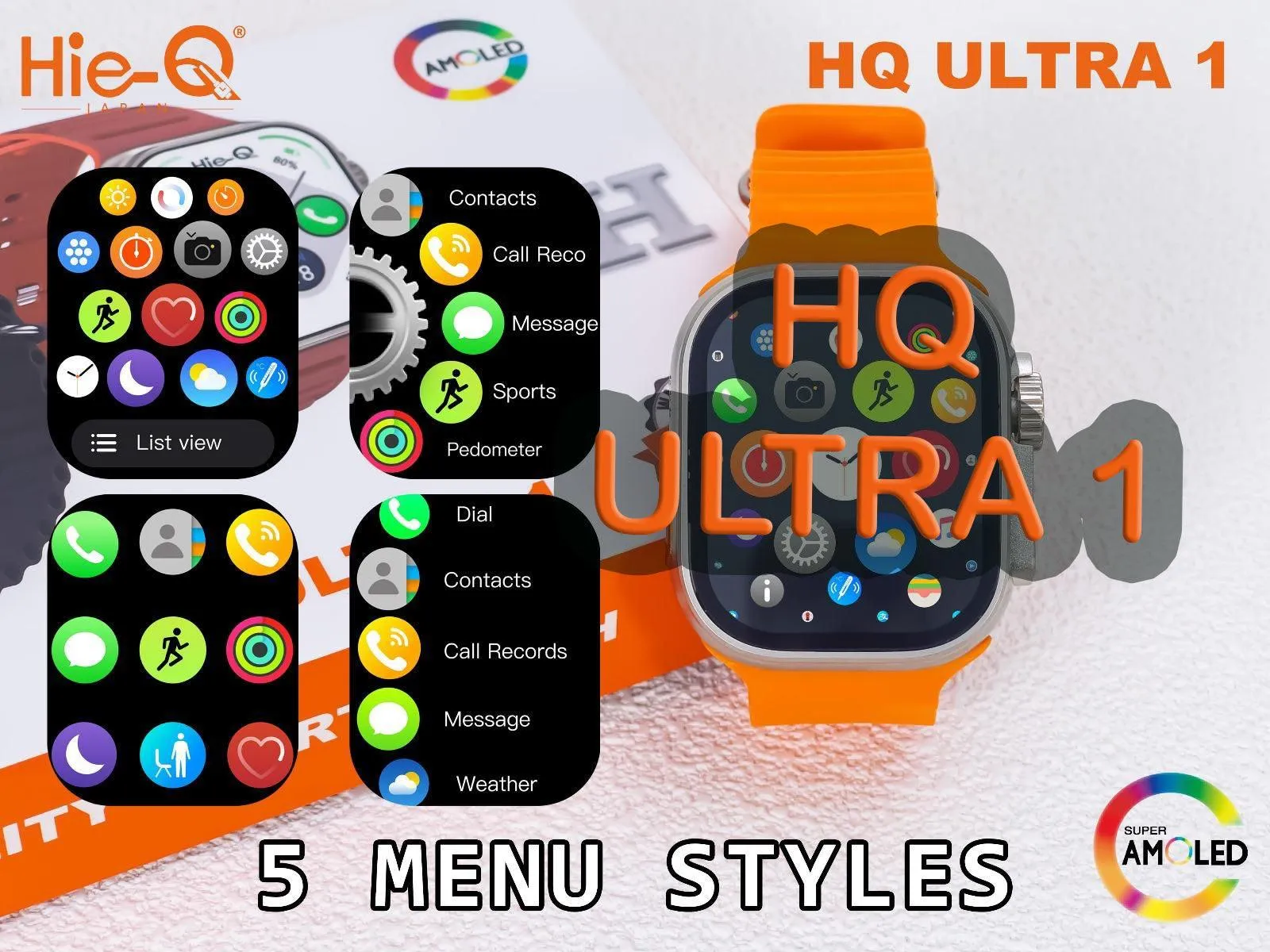 Hie-Q Amoled Display Smart Watch With 2 Straps - HQ U1