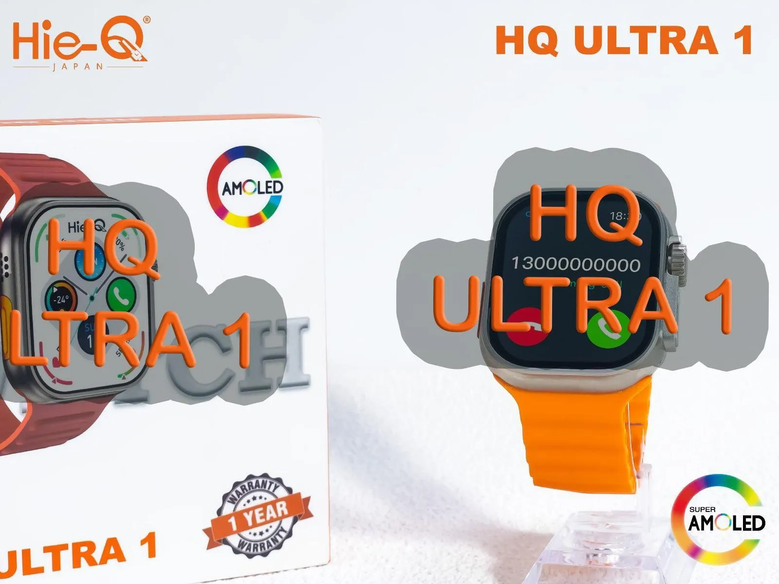 Hie-Q Amoled Display Smart Watch With 2 Straps - HQ U1