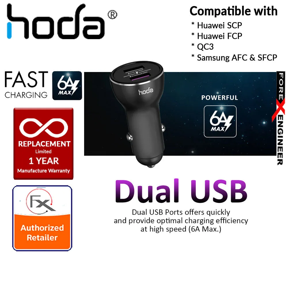 HODA Smart Fast Car Charger Compatible with Huawei SCP (SuperCharge), Huawei FCP (FastCharge), QC3, Samsung AFC & SFCP