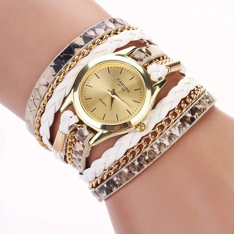 Hot sell Leopard grain woven new fashion design new arrive women luxury brand quartz wristwatch women dress watches