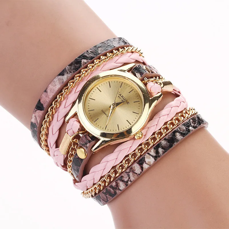 Hot sell Leopard grain woven new fashion design new arrive women luxury brand quartz wristwatch women dress watches