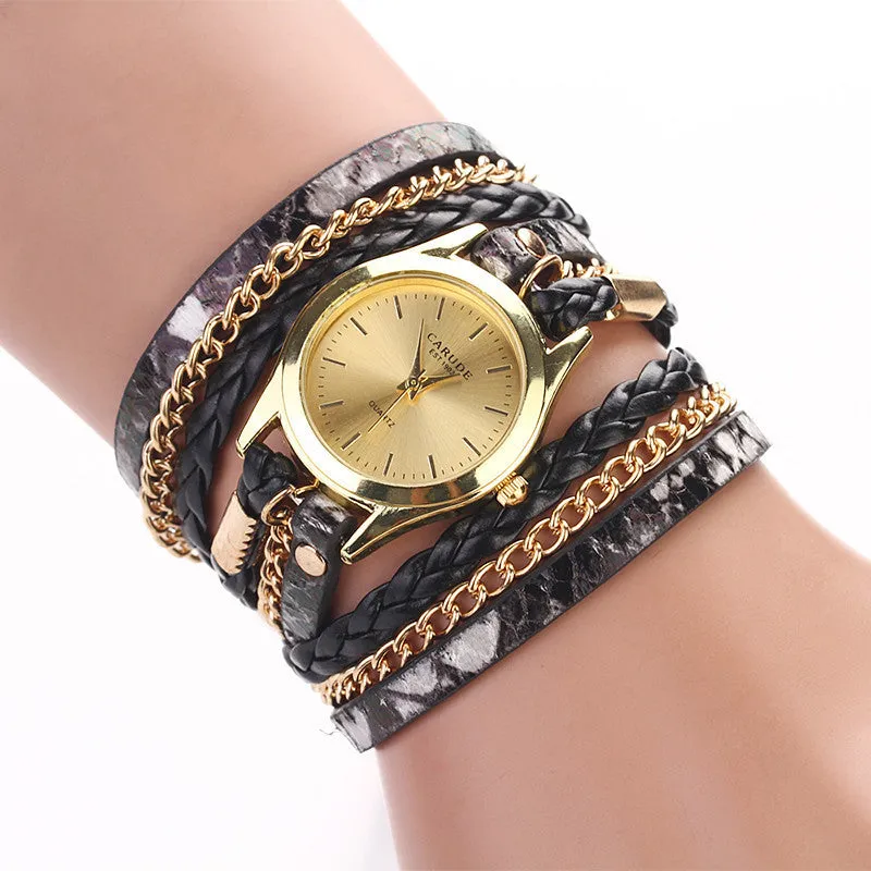 Hot sell Leopard grain woven new fashion design new arrive women luxury brand quartz wristwatch women dress watches