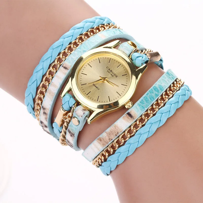 Hot sell Leopard grain woven new fashion design new arrive women luxury brand quartz wristwatch women dress watches