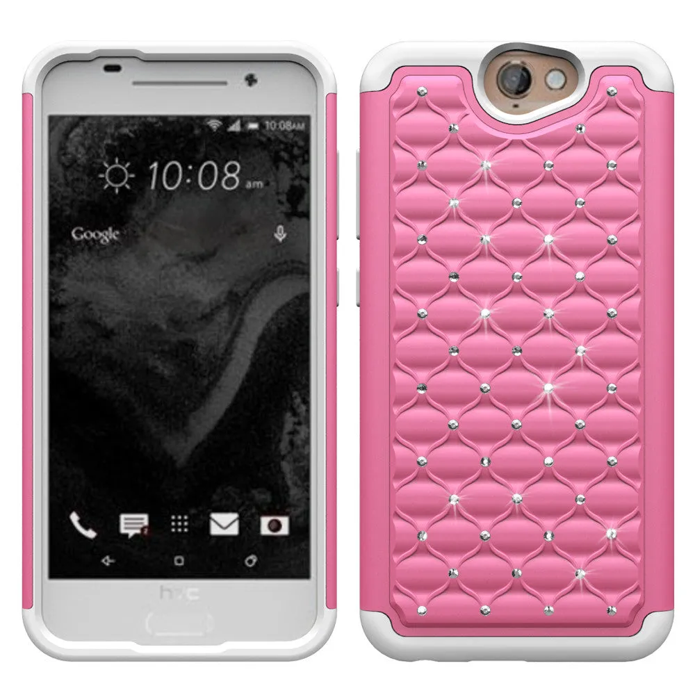 HTC One A9 Rhinestone Case , Slim Hybrid Dual Layer[Shock Resistant] Crystal Rhinestone Studded Case Cover - Pink/White