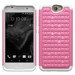 HTC One A9 Rhinestone Case , Slim Hybrid Dual Layer[Shock Resistant] Crystal Rhinestone Studded Case Cover - Pink/White