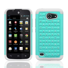 Huawei Fusion3 | Huawei Tribute | Huawei Y536a Rhinestone Case , Slim Hybrid Dual Layer[Shock Resistant] Crystal Rhinestone Studded Case Cover - Baby Teal/White