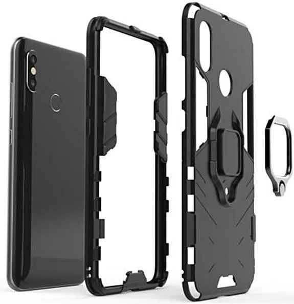 iPhone 13 Defender Armor Rugged Case with Ring Holder - Black