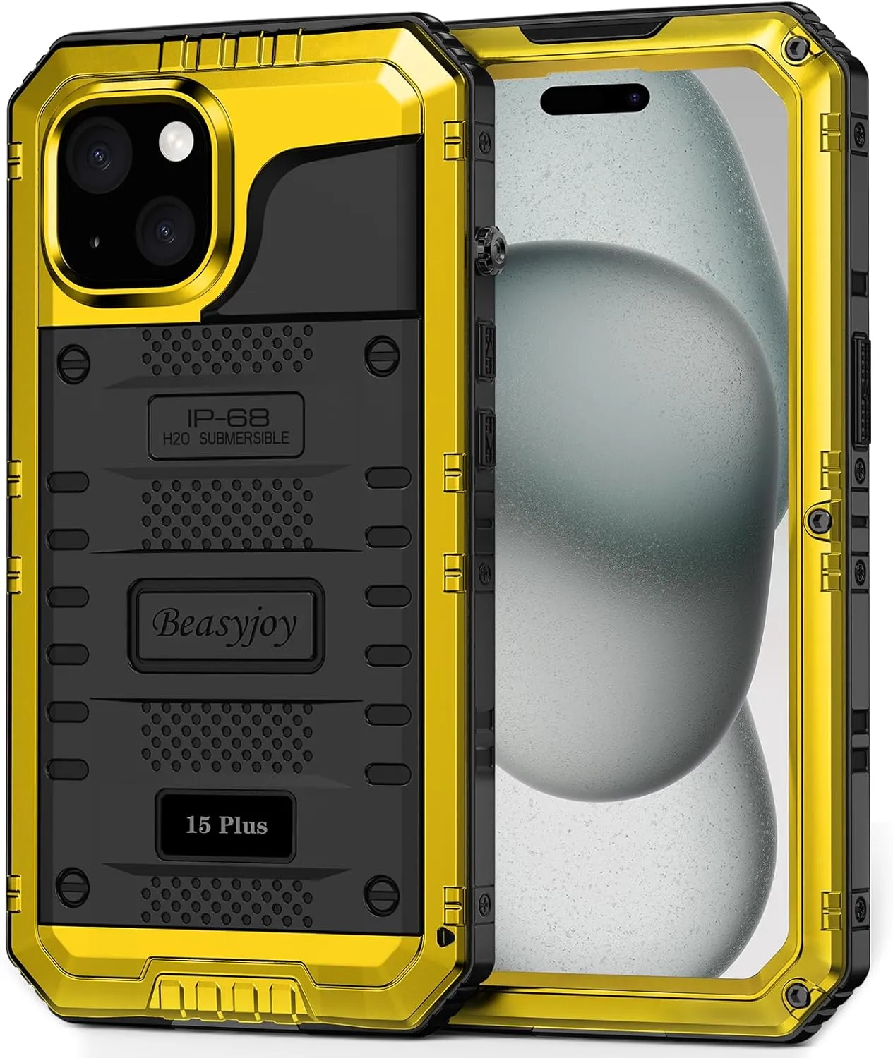 iPhone 15 Case Metal Heavy Duty Full Body Protective Defender Rugged Cover