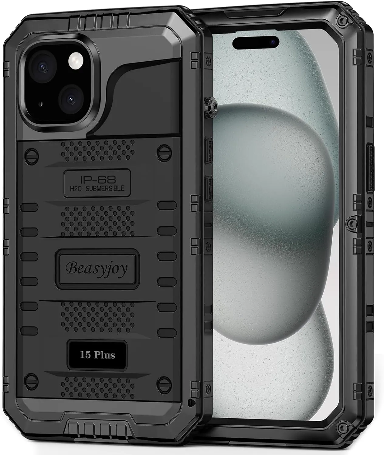 iPhone 15 Case Metal Heavy Duty Full Body Protective Defender Rugged Cover