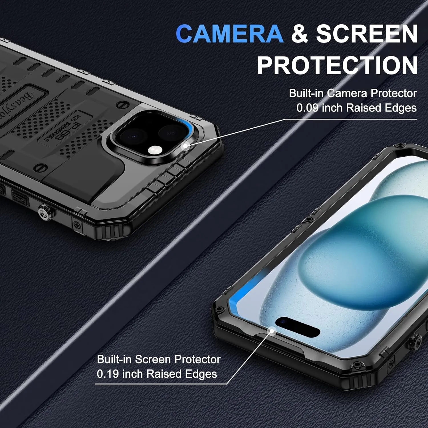 iPhone 15 Case Metal Heavy Duty Full Body Protective Defender Rugged Cover