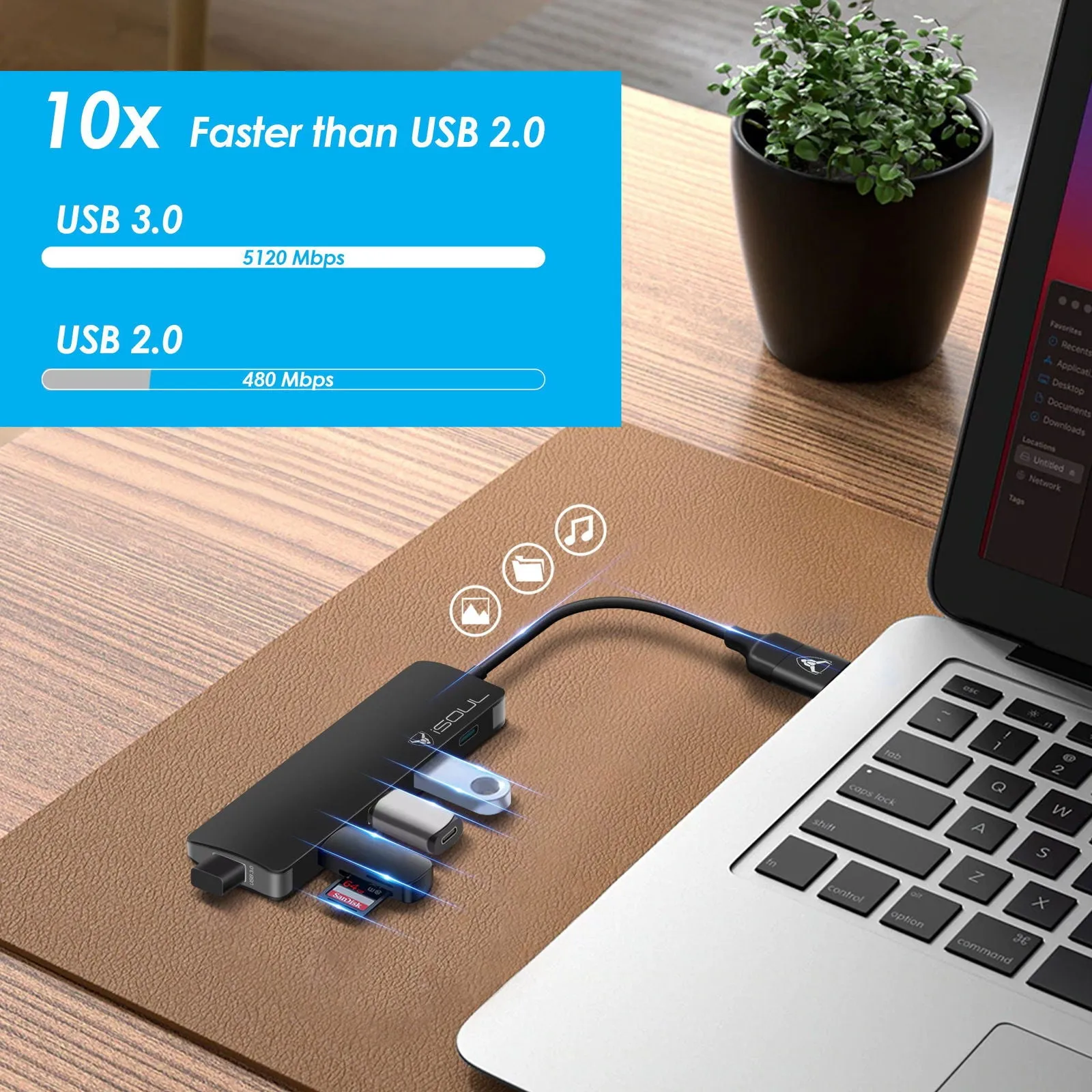 iSOUL 4-Port USB 3.0 Data Hub High-Speed Multi-Port USB-C Hub