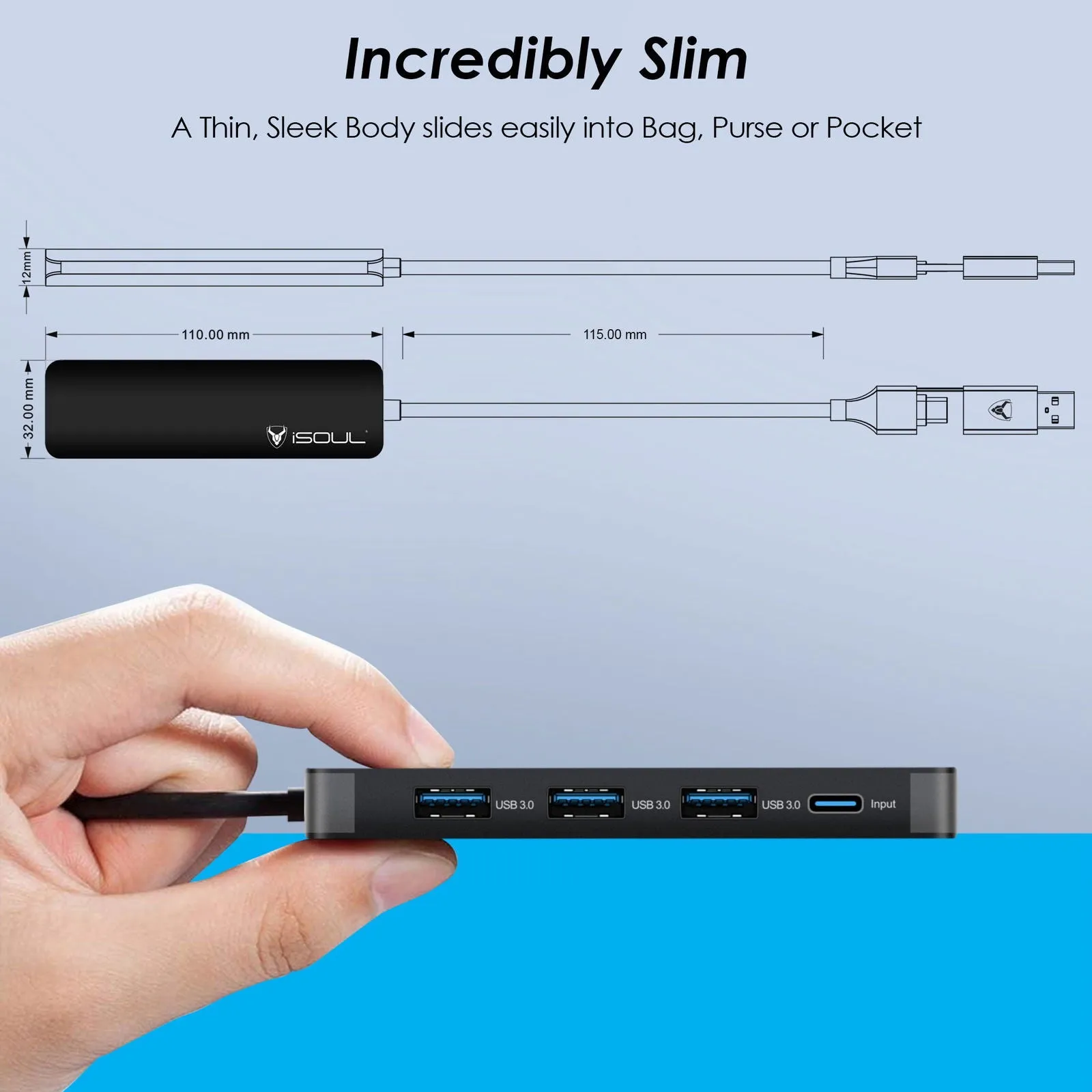 iSOUL 4-Port USB 3.0 Data Hub High-Speed Multi-Port USB-C Hub