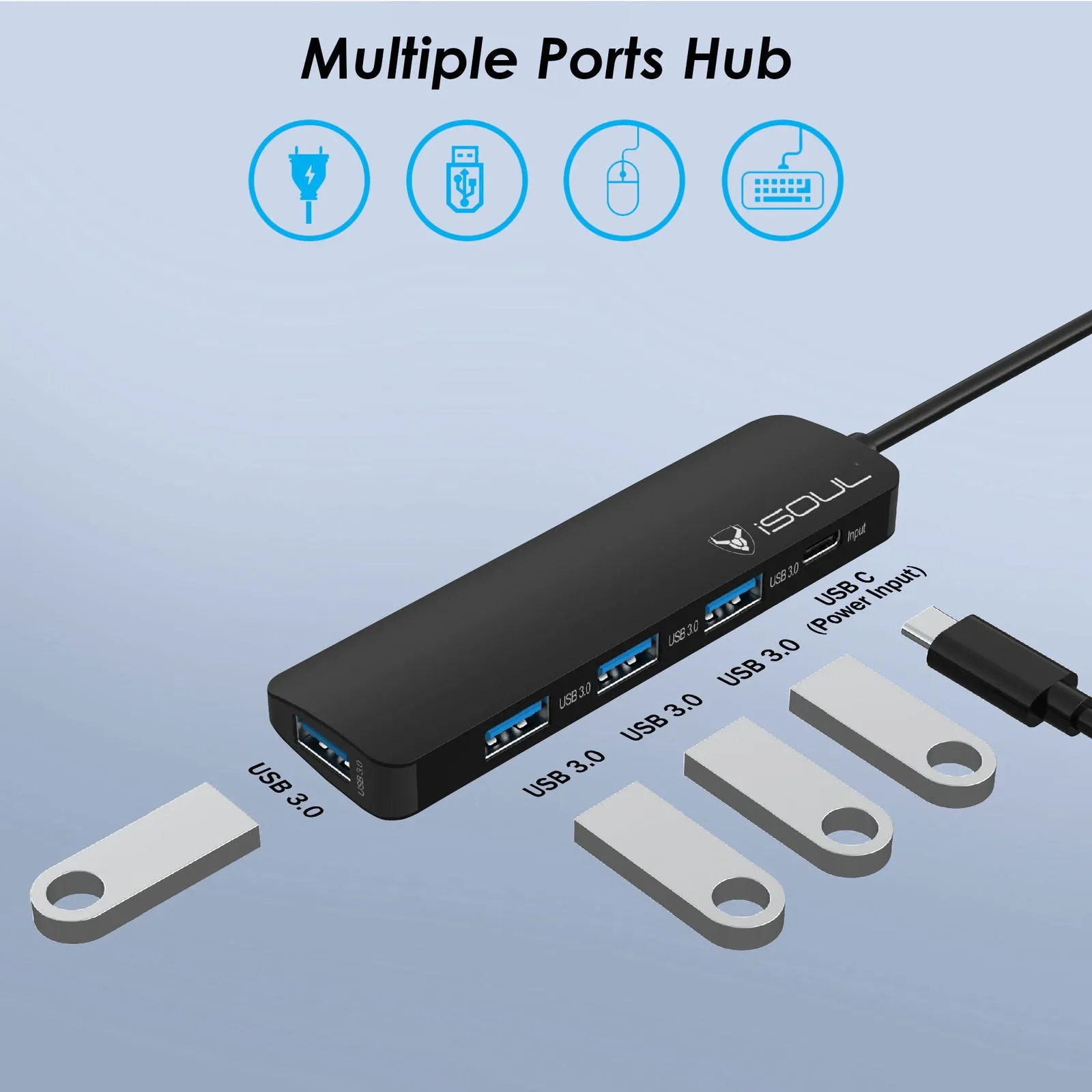 iSOUL 4-Port USB 3.0 Data Hub High-Speed Multi-Port USB-C Hub