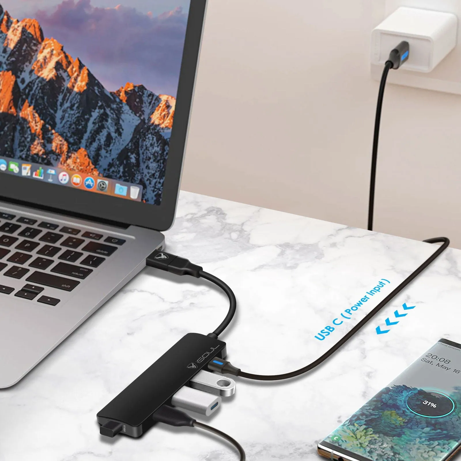 iSOUL 4-Port USB 3.0 Data Hub High-Speed Multi-Port USB-C Hub