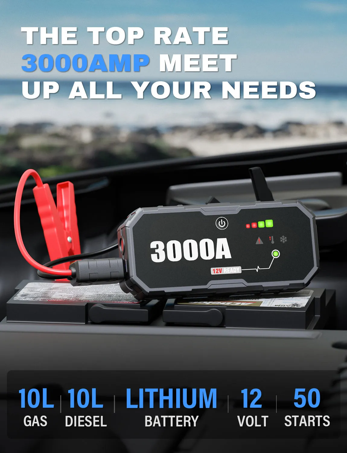 JFEGWO 3000A Car Jump Starter Battery Charger