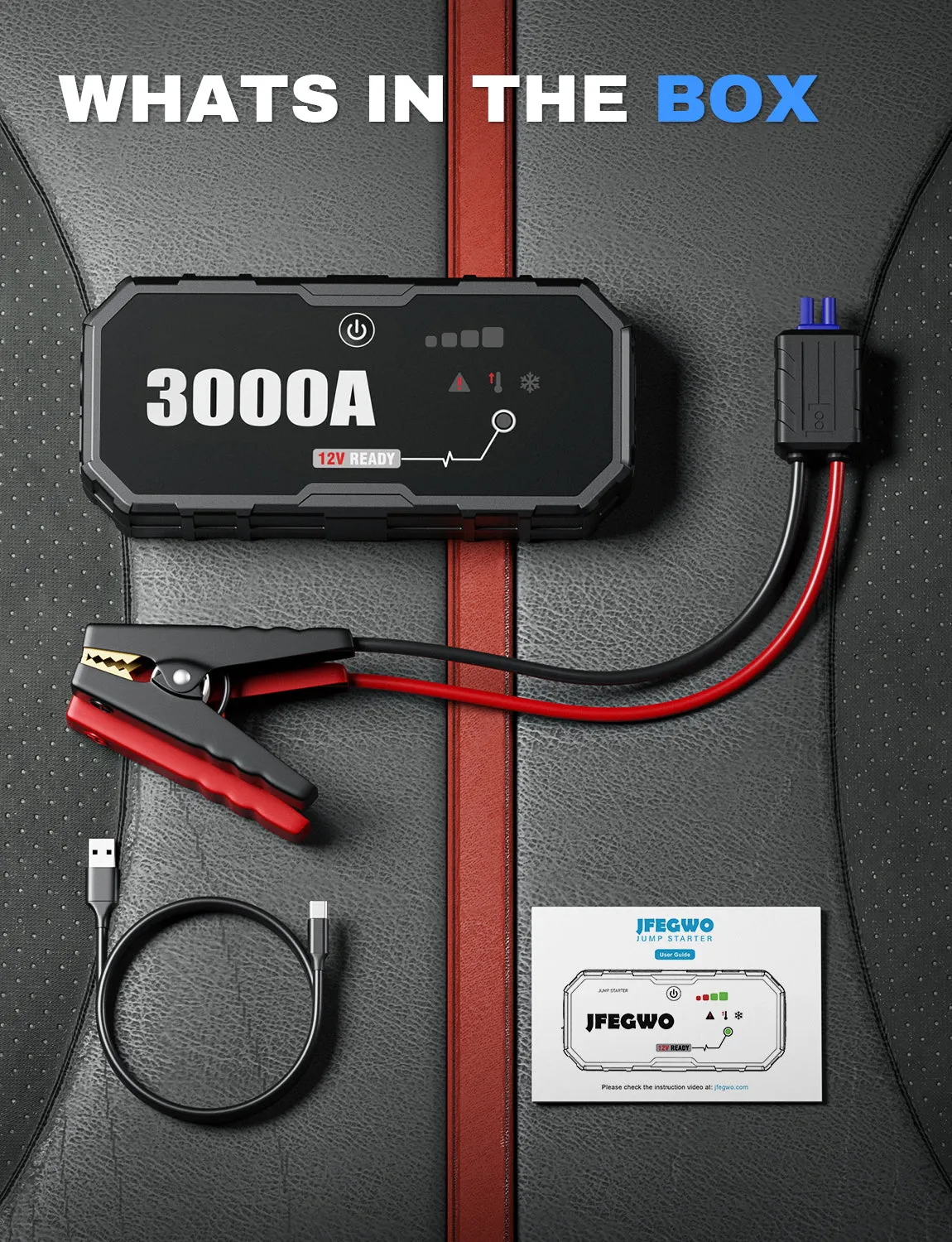 JFEGWO 3000A Car Jump Starter Battery Charger