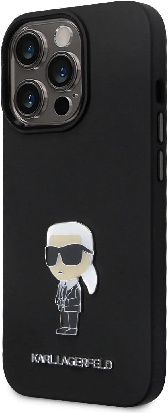 Karl Lagerfeld Ikonik Metal Pin Silicone Cover for iphone 15 Pro 6.1" Black - KLHCP15LSMHKNPK