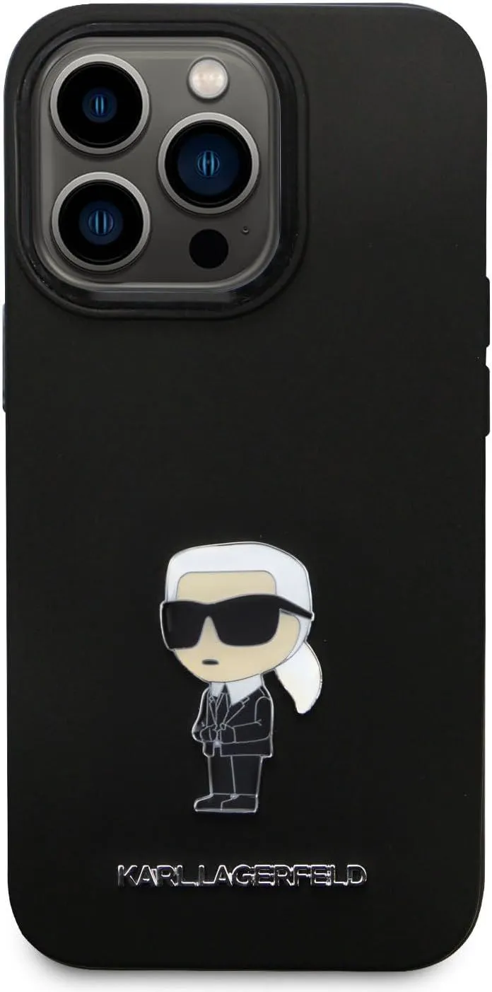 Karl Lagerfeld Ikonik Metal Pin Silicone Cover for iphone 15 Pro 6.1" Black - KLHCP15LSMHKNPK