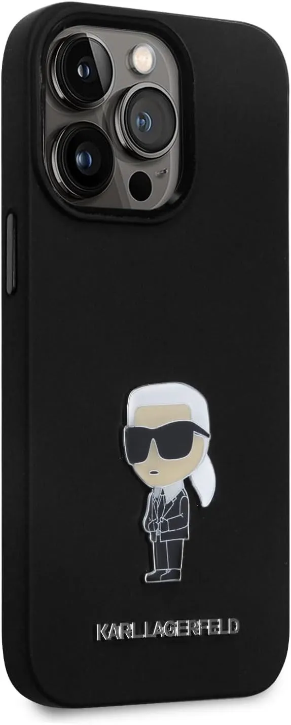 Karl Lagerfeld Ikonik Metal Pin Silicone Cover for iphone 15 Pro 6.1" Black - KLHCP15LSMHKNPK