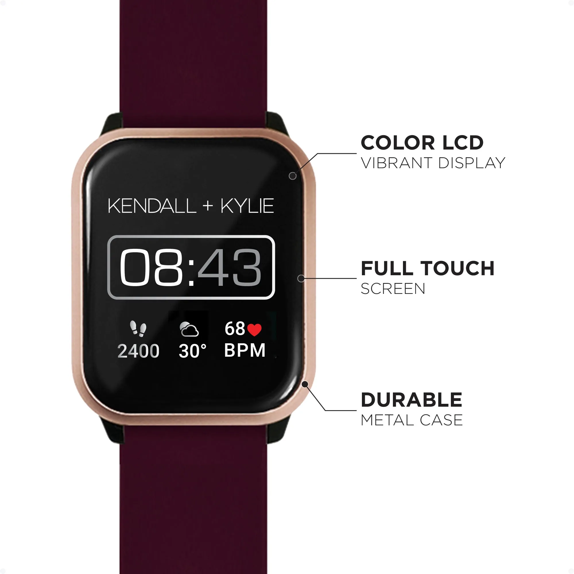 Kendall   Kylie: Smartwatch with Rose Gold Case and Merlot/Blush Straps 40mm