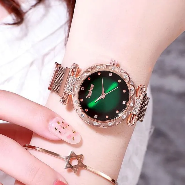 Ladies Rose Gold Watch Starry Sky Magnetic Waterproof