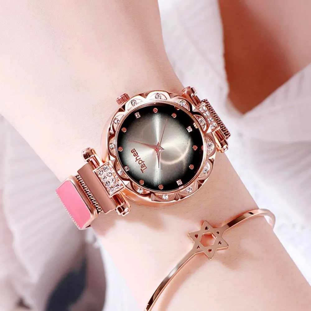 Ladies Rose Gold Watch Starry Sky Magnetic Waterproof