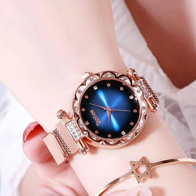 Ladies Rose Gold Watch Starry Sky Magnetic Waterproof