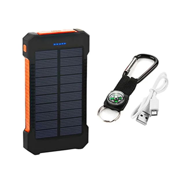 Large Capacity Dual USB 10000mAh Waterproof Solar Power Bank With LED Flashlight