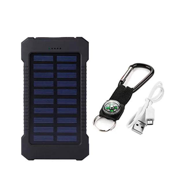 Large Capacity Dual USB 10000mAh Waterproof Solar Power Bank With LED Flashlight