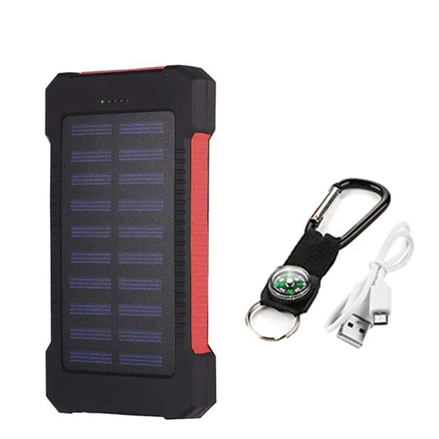 Large Capacity Dual USB 10000mAh Waterproof Solar Power Bank With LED Flashlight