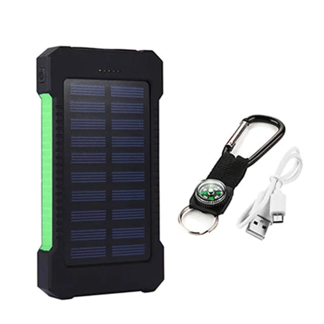 Large Capacity Dual USB 10000mAh Waterproof Solar Power Bank With LED Flashlight