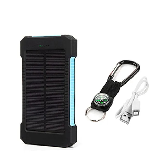 Large Capacity Dual USB 10000mAh Waterproof Solar Power Bank With LED Flashlight