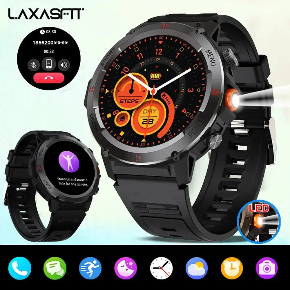 LAXASFIT New 2024 Smart Watch Men 1.46" Sports Fitness Bracelet Waterproof Voice Assistant Bluetooth Call Smartwatch Android IOS