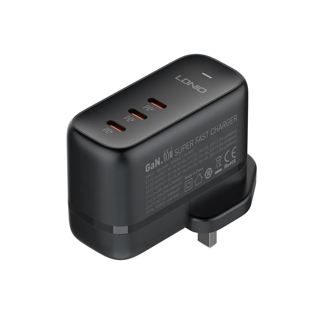 LDNIO 65W USB-C x 3 GaN Fast Charging Travel Adapter