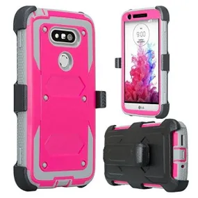 LG G5 Case, Rugged Full-Body Armor[Built-in Screen Protector] Heavy Duty Shock Resistant Holster Shell Combo Case for LG G5 - Hot Pink