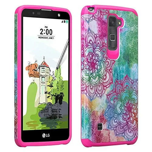 LG Stylo 2 Case, LG Stylo 2 V Dual Layered Slim Hybrid Shock Resistant Case - Teal Flower