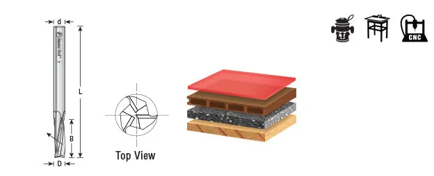 Low Helix Finisher Up-Cut CNC Router Bit | 1⁄4 Dia x 3⁄8 x 1⁄4 Shank | 51630 | 738685516300