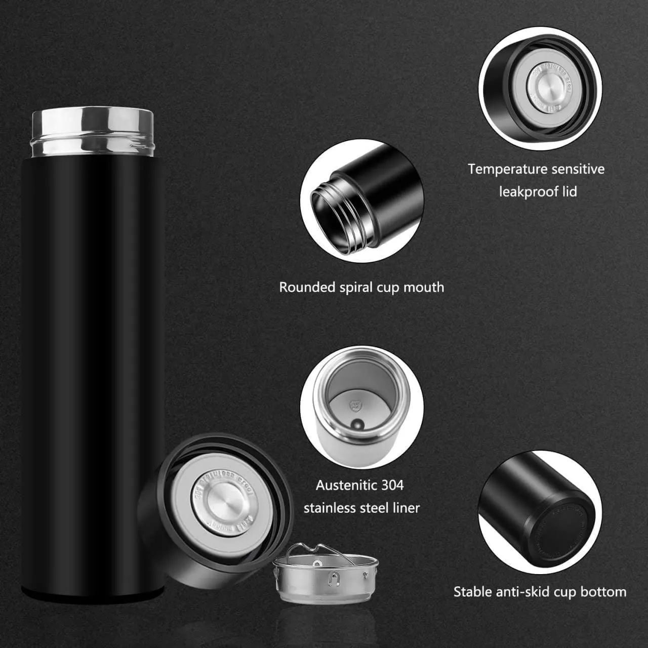 LUV HUB Smart Thermos Double Stainless-with LCD Smart Display -Steel Wall Smart Black Colour-Pack 1