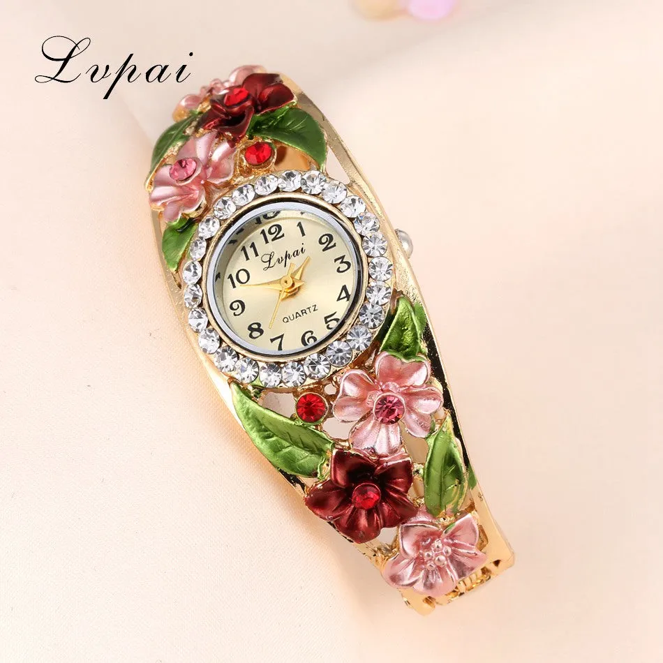 Lvpai Watches 2016 Hot Sale Fashion Casual Women Bracelet Watch Alloy Flowers Diamond Wrist Watches Dress Quartz Watch