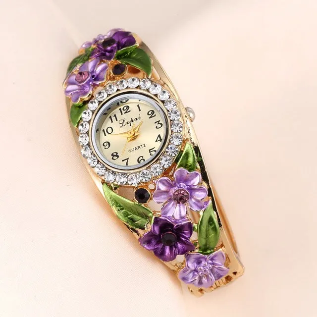 Lvpai Watches 2016 Hot Sale Fashion Casual Women Bracelet Watch Alloy Flowers Diamond Wrist Watches Dress Quartz Watch