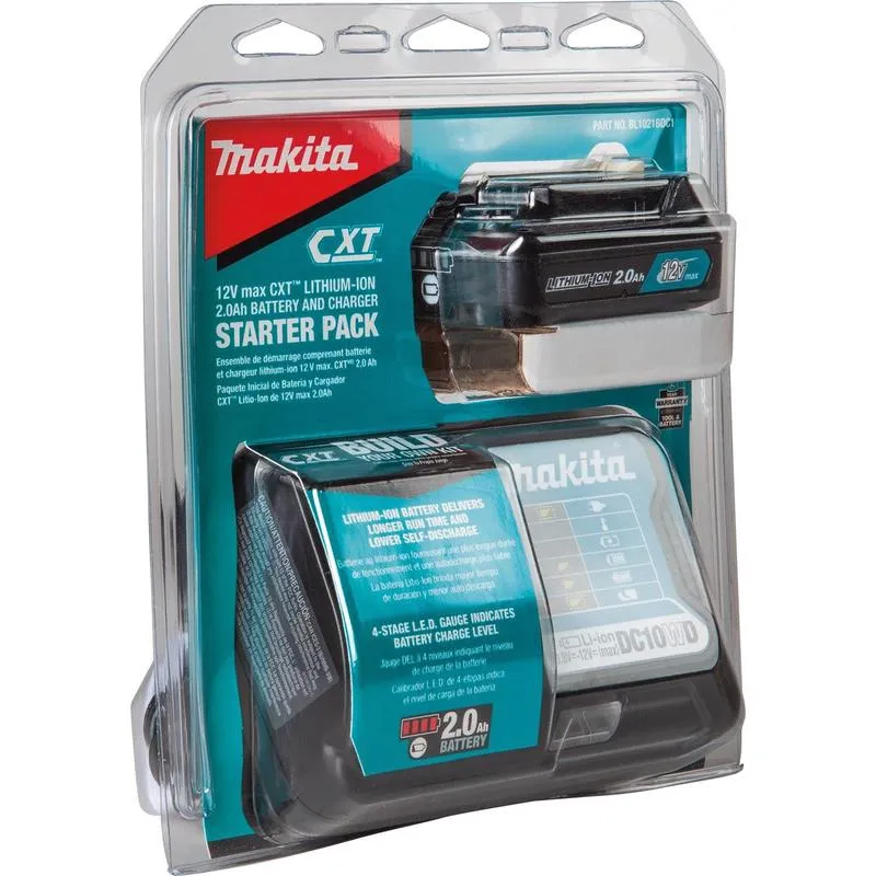 Makita 12V MAX CXT 2 Ah Lithium-Ion Slide Battery and Charger Starter Kit 2 pc