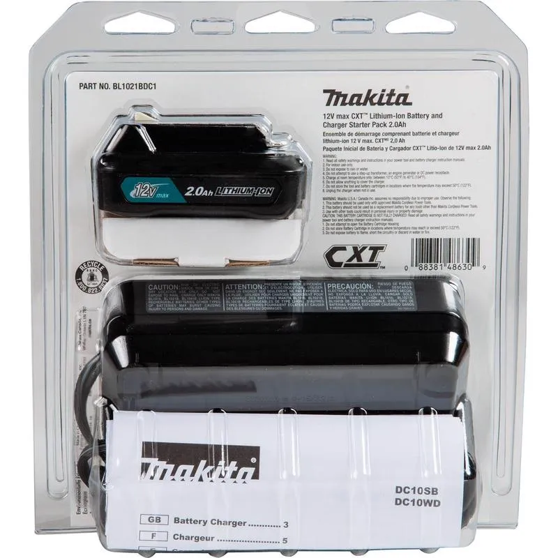 Makita 12V MAX CXT 2 Ah Lithium-Ion Slide Battery and Charger Starter Kit 2 pc