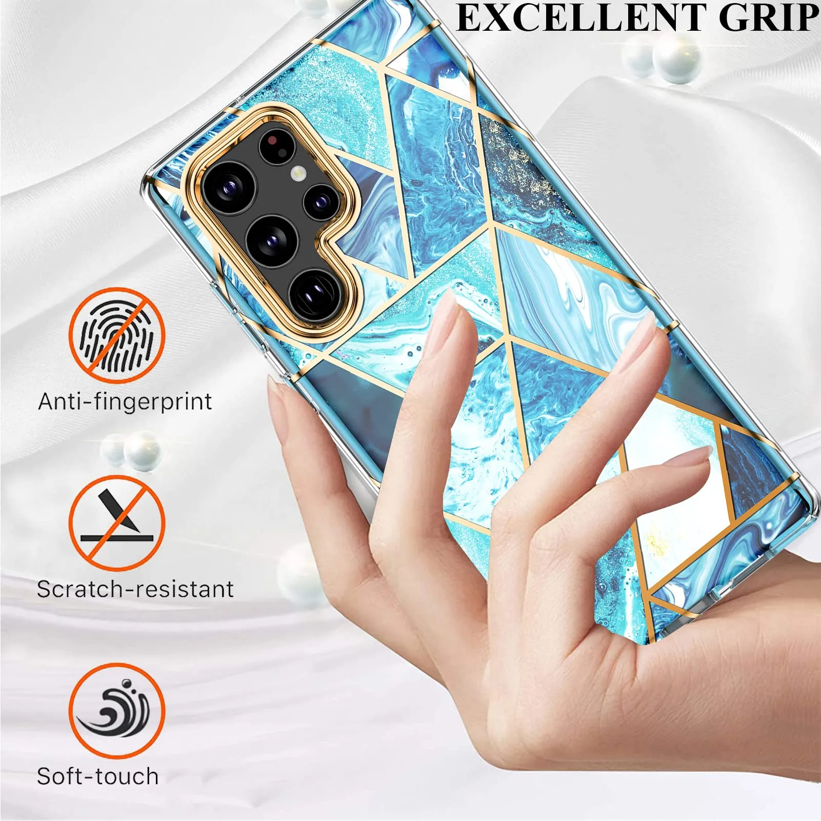 Marble Bundle for Samsung Galaxy S24 5G Ultra Case   Galaxy Buds Case - Blue