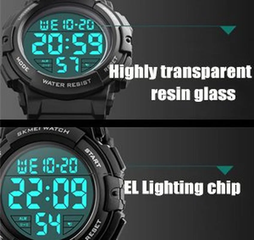 Men's Sports Classic Watch with Stopwatch, Large Dial, Electronic LED Backlight & Large Numbers