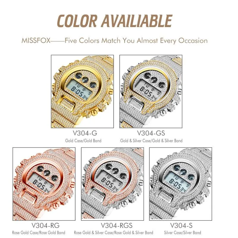 MISSFOX Multi-function G Style Shock Digital Mens Watches Top Luxury Brand LED 18K Gold Watch Men Hip Hop Male Iced Out Watches