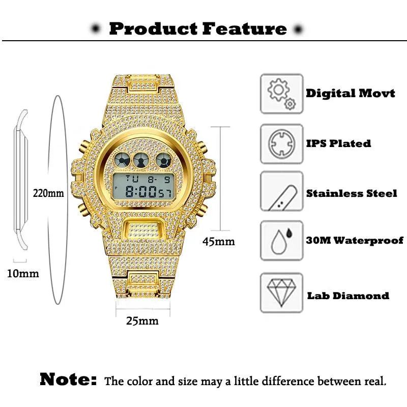 MISSFOX Multi-function G Style Shock Digital Mens Watches Top Luxury Brand LED 18K Gold Watch Men Hip Hop Male Iced Out Watches