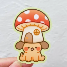 Mushroom Hat Puppy Vinyl Sticker