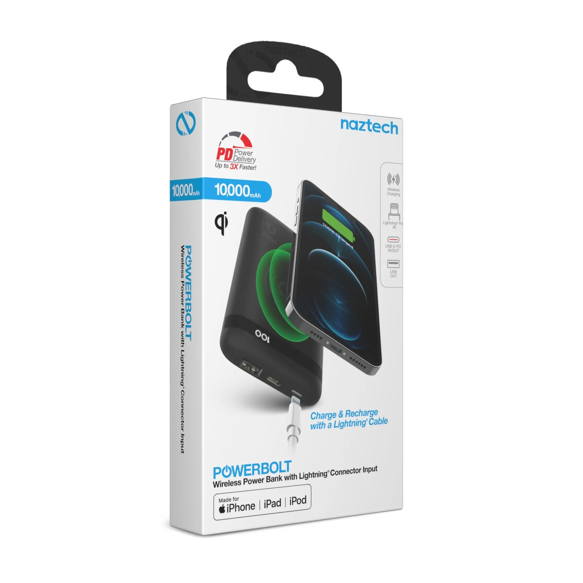 Naztech PowerBolt PD Wireless Power Bank with MFI Input (15509-HYP)